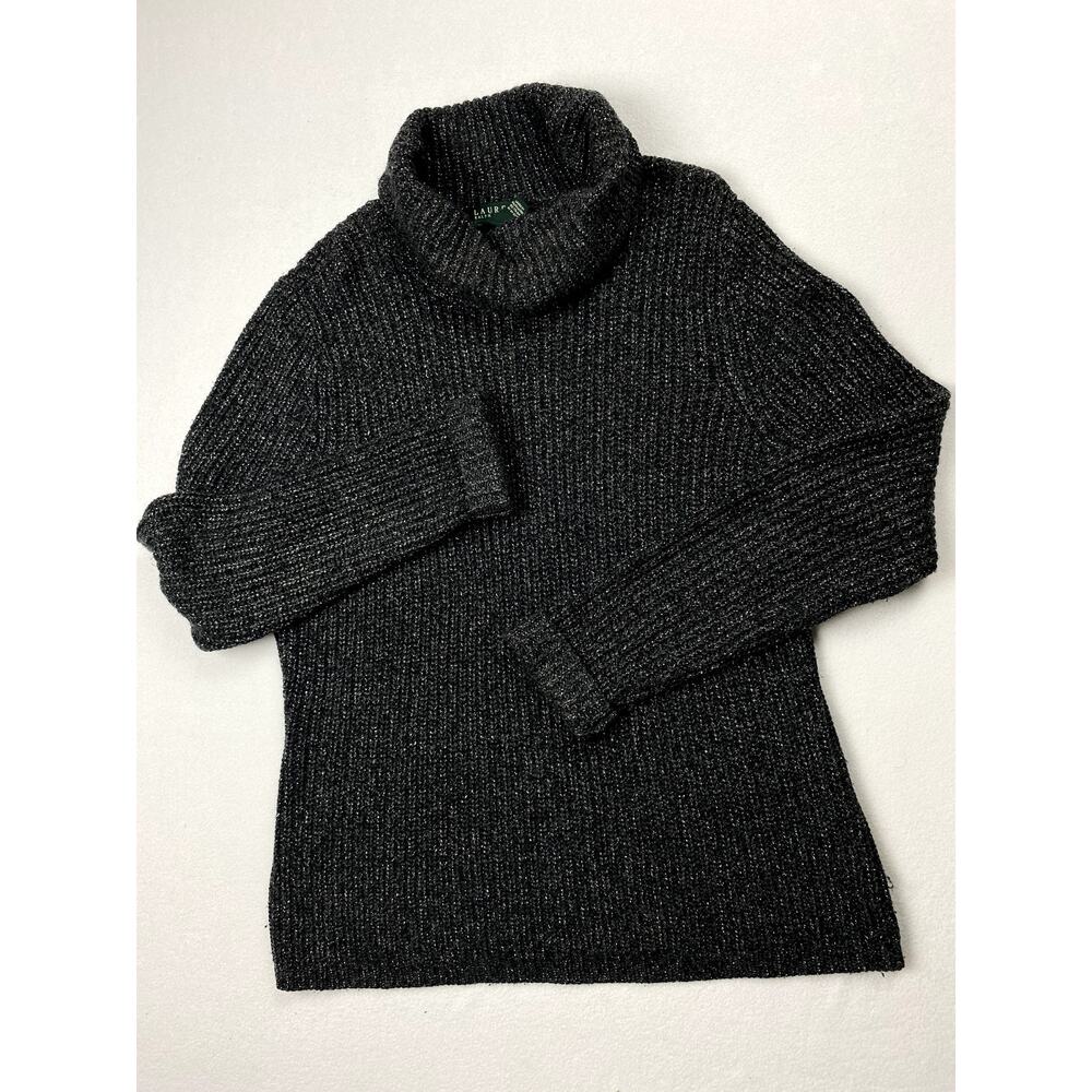 Vintage Lauren Ralph Lauren XL Metallic Silk Cashmere Blend Turtleneck Sweater